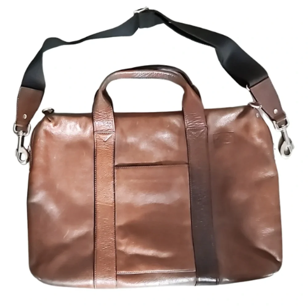 Jack Spade Men's Adjustable Strap Leather Briefcase Laptop Bag Brown Pre-owned